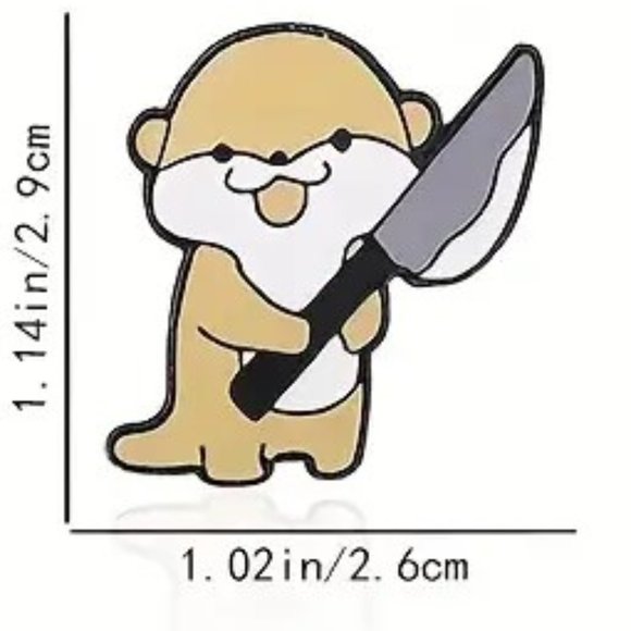 Pin Baby Otter with Knife Enamel Brooch Funny Bag Charm Backpack Whimsicle Cute - Picture 2 of 2
